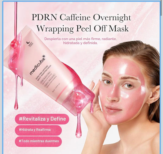 medicube PDRN - Mascarilla facial con cafeína durante la noche, reafirmante, deshincha e hidratación, ADN de salmón + cafeína + colágeno para un soporte refinado de vidrio para el contorno de la piel