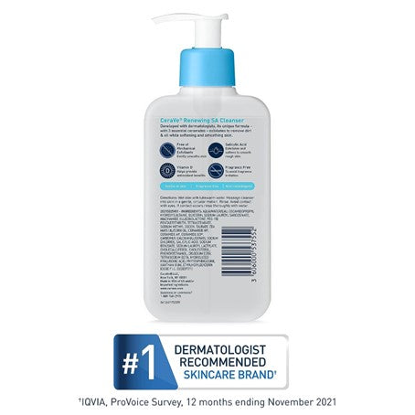 Limpiador de ácido salicílico CeraVe - para la cara con vitamina D para piel áspera e irregular, sin fragancias, 8 oz