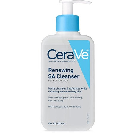 Limpiador de ácido salicílico CeraVe - para la cara con vitamina D para piel áspera e irregular, sin fragancias, 8 oz