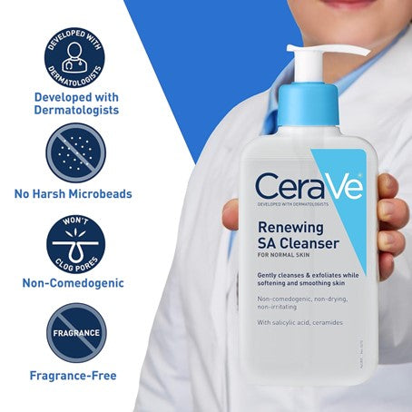 Limpiador de ácido salicílico CeraVe - para la cara con vitamina D para piel áspera e irregular, sin fragancias, 8 oz
