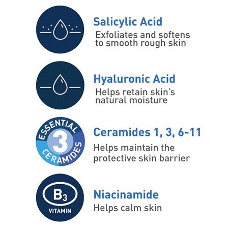 Limpiador de ácido salicílico CeraVe - para la cara con vitamina D para piel áspera e irregular, sin fragancias, 8 oz