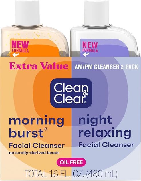 Limpiador facial Morning Burst de Clean & Clear, Paquete de limpiador diurno y nocturno