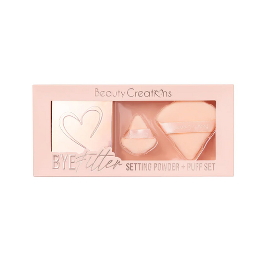ÑPOLVO SET BEAUTY CREATIONS - BYE FILTER SETTING POWDER + PUFF SET/ TONO rosado