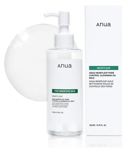 ANUA Heartleaf Aceite limpiador de poros MILD, lavado facial de piel sensible, no comedogénico
