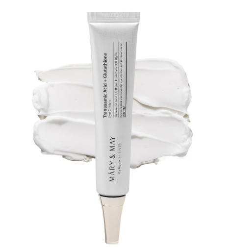 Mary&May Crema de ojos con ácido tranexámico + glutatión – Potente antioxidante, reduce las ojeras en los ojos, mejora el tono desigual de la piel con vitamina C