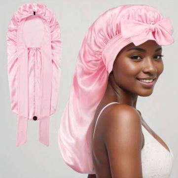 Gorro largo de satén para dormir, Gorro de seda de cabello - COLOR ROSADO