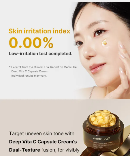 medicube- Crema de cápsulas Deep Vita C, ofrece borrar manchas y pecas profundas y antiguas,niacinamida y 5 derivados de vitamina C para lograr el poderoso efecto blanqueador de la piel.