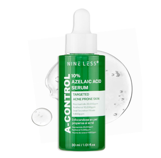 NINELESS - A-Control 10% Azelaic Acid Serum,Tratamiento calmante para eliminar brotes, espinillas – para piel propensa al acné y opaca