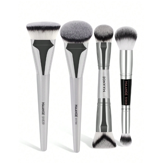 Brochas, Set de 4 piezas de pinceles de maquillaje facial profesionales MAANGE, con pincel corrector, pinceles de doble uso para base y polvos, pincel para rubor, pincel para sombra y resaltado de nariz, pincel para contorno,