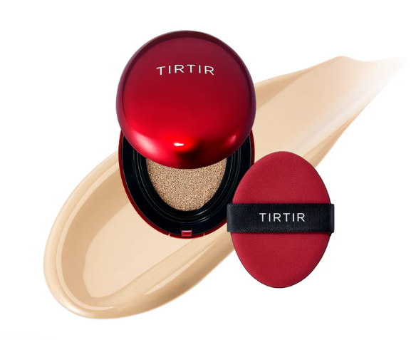 Tirtir Cushion Mini, acabado semimate,  cobertura impecable durante 72 horas,  textura transpirable y no apelmazada, adecuada para pieles sensibles y propensas al acné.