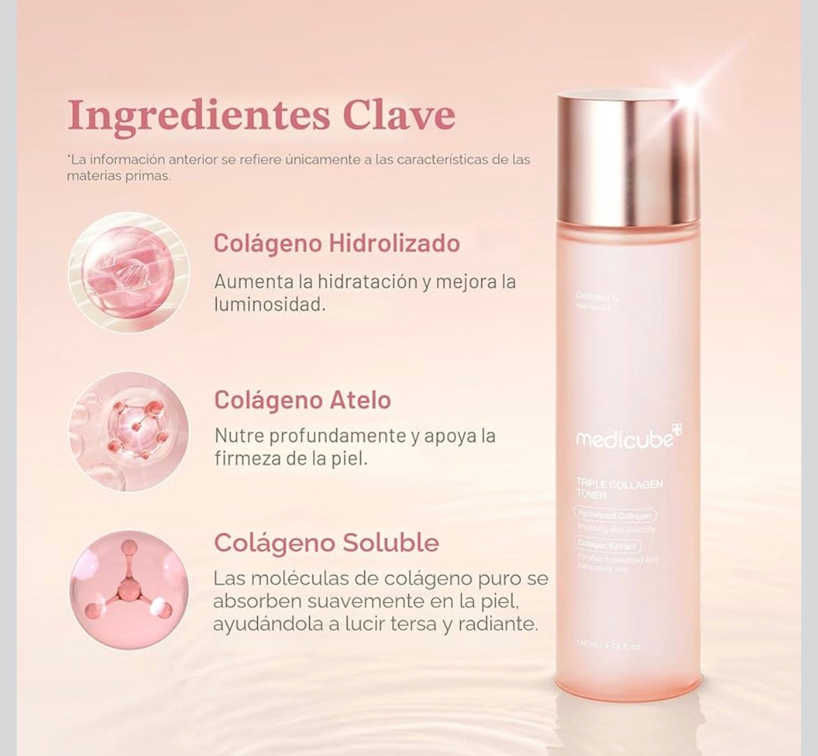 Medicube Tónico de Triple Colágeno – Colágeno hidrolizado, atelo y soluble para hidratación profunda y piel firme – Fórmula de absorción rápida para suavidad todo el día, cuidado de la piel coreano