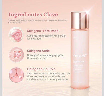 Medicube Tónico de Triple Colágeno – Colágeno hidrolizado, atelo y soluble para hidratación profunda y piel firme – Fórmula de absorción rápida para suavidad todo el día, cuidado de la piel coreano