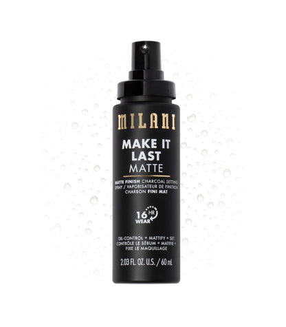 Milani Spray fijador + imprimación, Make It Last Mate: fórmula de carbón absorbente de aceite para controlar el brillo, spray fijador de acabado mate para maquillaje hasta 16 horas para piel grasa