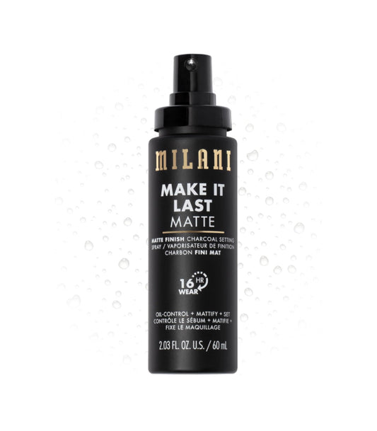 Milani Spray fijador + imprimación, Make It Last Mate: fórmula de carbón absorbente de aceite para controlar el brillo, spray fijador de acabado mate para maquillaje hasta 16 horas para piel grasa