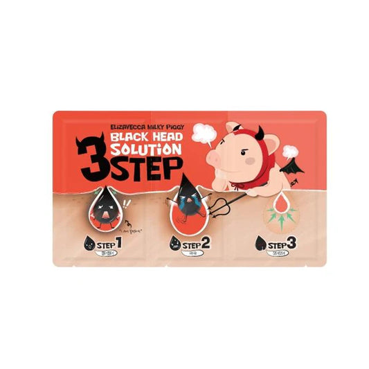 Elizavecca Milky Piggy Black Head 3 Step Solution 1- un Tratamiento de 3 pasos para eliminar puntos negros. Abre, extrae y cierra los poros de forma efectiva con ingredientes suaves para una piel más limpia y refinada.