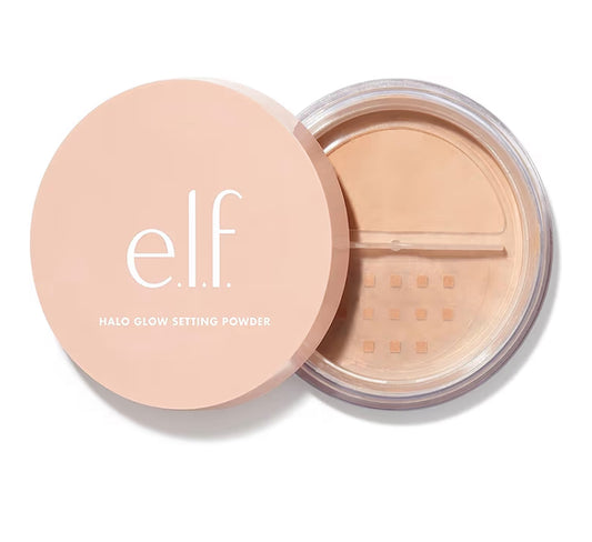 e.l.f. - Polvo de fijación Halo Glow, sedoso, no pesa, difuminado, alisa y minimiza los poros y las líneas finas, efecto desenfocado, medio, acabado semimate- Tono medium