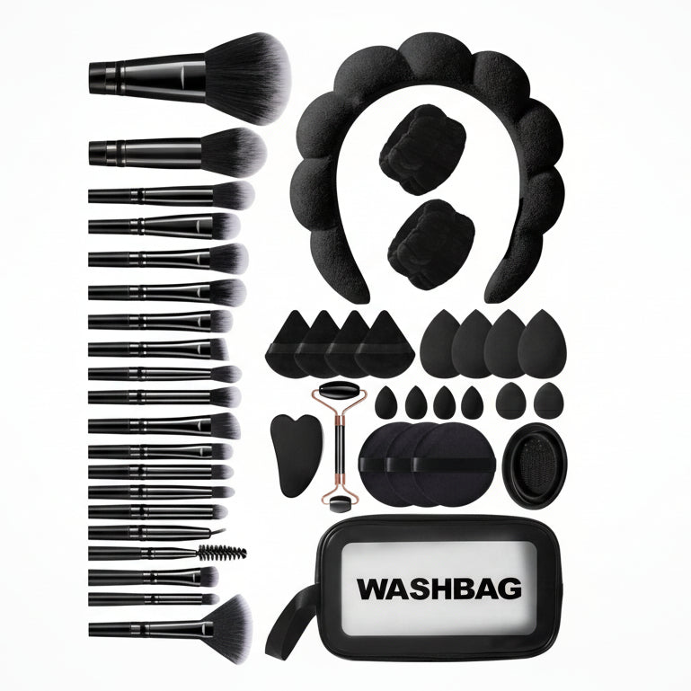 Kit 44 piezas - Bolsa de tocador y cosméticos multifuncional con cremallera impermeable+20 brochas de maquillaje+4 Esponjas de maquillaje
4 Esponjas de maquillaje mini
4 Borlas de polvo triangulares….