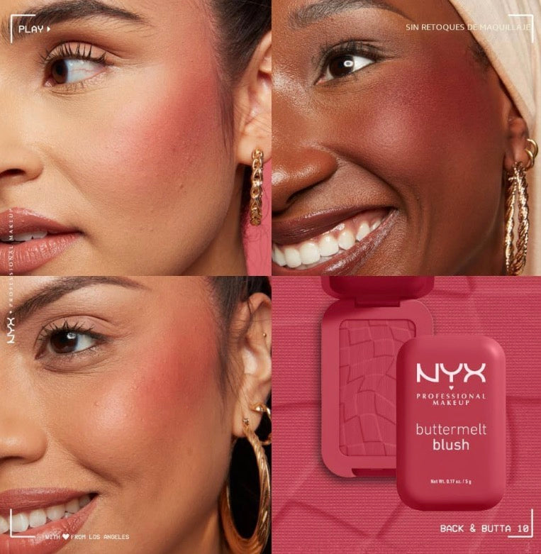 NYX PROFESSIONAL MAKEUP | Rubor en polvo Buttermelt, resistente y intransferible , hasta 12 horas de duración- tono back and butta