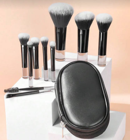 Set mini de brochas , 10 brochas y 1 estuche, ideal para carteras y viajes