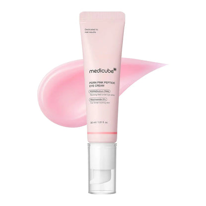 Medicube PDRN Pink Peptide Eye Cream 30ml es un tratamiento antiedad avanzado para el contorno de ojos que combina PDRN de salmón, péptidos, retinol y niacinamida para mejorar la firmeza, hidratar profundamente y reducir ojeras y líneas de expresión.