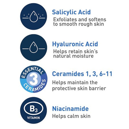 Limpiador de ácido salicílico CeraVe - para la cara con vitamina D para piel áspera e irregular, sin fragancias, 8 oz
