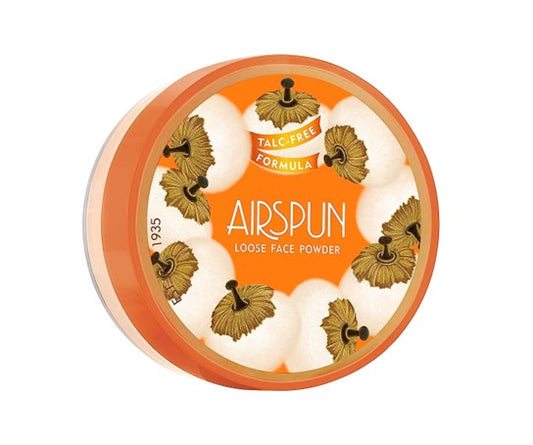 Airspun -Polvo suelto translúcido, matificante, ayuda a suavizar la apariencia de la piel. Larga duración,establece un acabado aterciopelado.