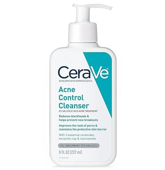 Limpiador CeraVe  facial para tratamiento del acné, limpiador de ácido salicílico con arcilla purificadora, niacinamida y ceramidas, control de poros y removedor de puntos negros