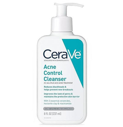 Limpiador CeraVe  facial para tratamiento del acné, limpiador de ácido salicílico con arcilla purificadora, niacinamida y ceramidas, control de poros y removedor de puntos negros