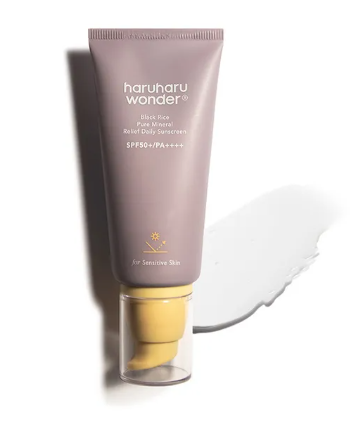 haruharu wonder- Protector sol  mineral con puro de arroz negro, ligero e hidratante para pieles sensibles.