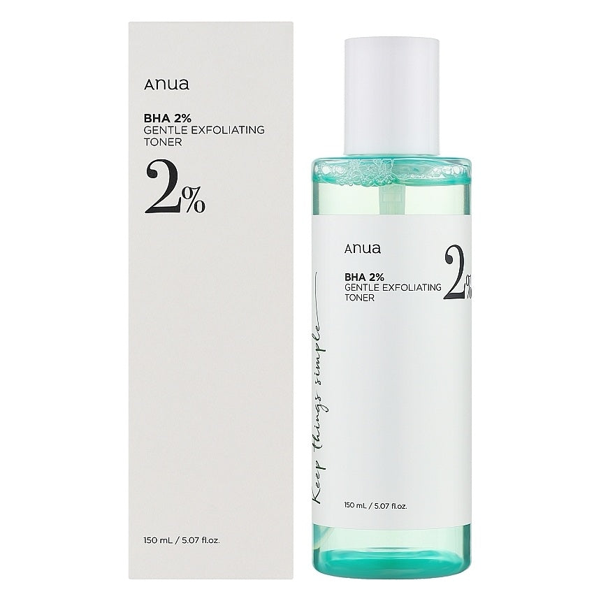 ANUA BHA - Tónico exfoliante suave al 2%, exfoliante facial suave, ácido salicílico para poros y sebo, extracto de teatree, ácido hialurónico, ceramidas