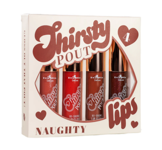 Italia deluxe, Set de 4 lip gloss labiales Thirsty Pout , El  set incluye cuatro brillos labiales ultrabrillantes e hidratantes, perfectos para cualquier ocasión: 💋 Traviesa (Chic Browns): 06 Nudista, 11 Chic, 13 Provocativa, 10 Salida nocturna