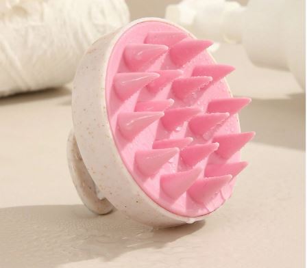 Masajeador cepillo de champú sólido, cepillo exfoliante para lavado de cabello, rizado, húmedo y seco- COLOR ROSADO