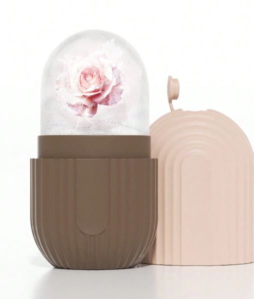Rodillo facial de hielo de silicona - Masajea la piel - Rodillo de masaje facial de belleza para ojos, cuello y rostro- COLO BEIGE