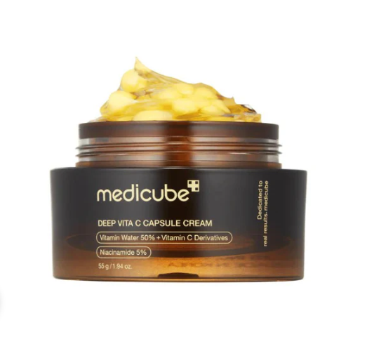 medicube- Crema de cápsulas Deep Vita C, ofrece borrar manchas y pecas profundas y antiguas,niacinamida y 5 derivados de vitamina C para lograr el poderoso efecto blanqueador de la piel.