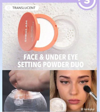 Polvos SHEGLAM Dúo De Lista De Fijación De La Cara Y Bajo Los Ojos - Polvo Fijador Suelto Y Luminoso 2 En 1