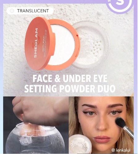 Polvos SHEGLAM Dúo De Lista De Fijación De La Cara Y Bajo Los Ojos - Polvo Fijador Suelto Y Luminoso 2 En 1
