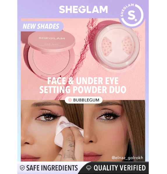 Polvos SHEGLAM Dúo De Lista De Fijación De La Cara Y Bajo Los Ojos - Polvo Fijador Suelto Y Luminoso 2 En 1