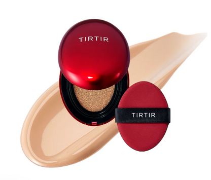 Tirtir Cushion Mini, acabado semimate,  cobertura impecable durante 72 horas,  textura transpirable y no apelmazada, adecuada para pieles sensibles y propensas al acné.