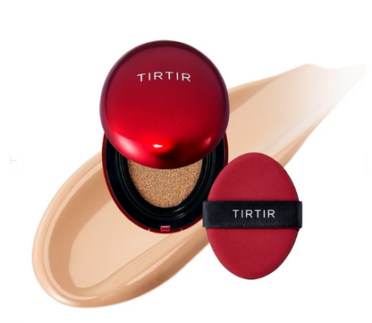 Tirtir Cushion Mini, acabado semimate,  cobertura impecable durante 72 horas,  textura transpirable y no apelmazada, adecuada para pieles sensibles y propensas al acné.