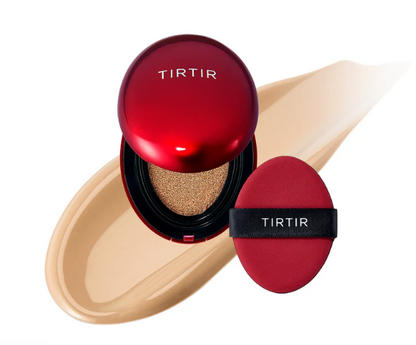 Tirtir Cushion Mini, acabado semimate,  cobertura impecable durante 72 horas,  textura transpirable y no apelmazada, adecuada para pieles sensibles y propensas al acné.