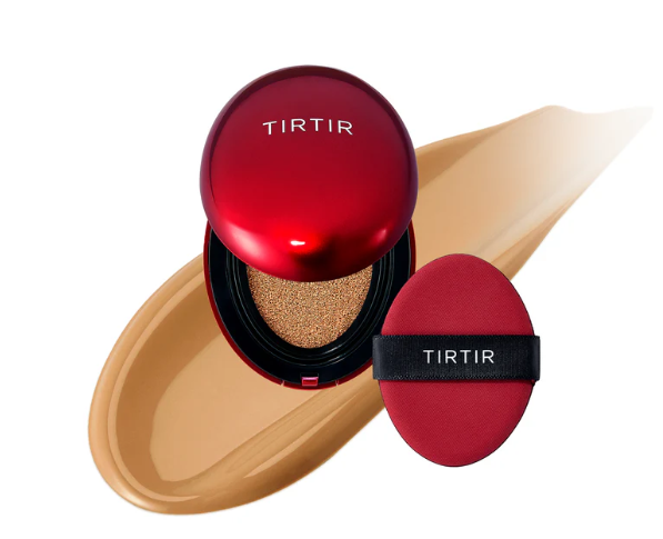 Tirtir Cushion Mini, acabado semimate,  cobertura impecable durante 72 horas,  textura transpirable y no apelmazada, adecuada para pieles sensibles y propensas al acné.